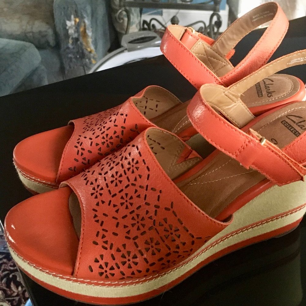 Clarks: Zia Graze Orange Platform Wedge Sandal